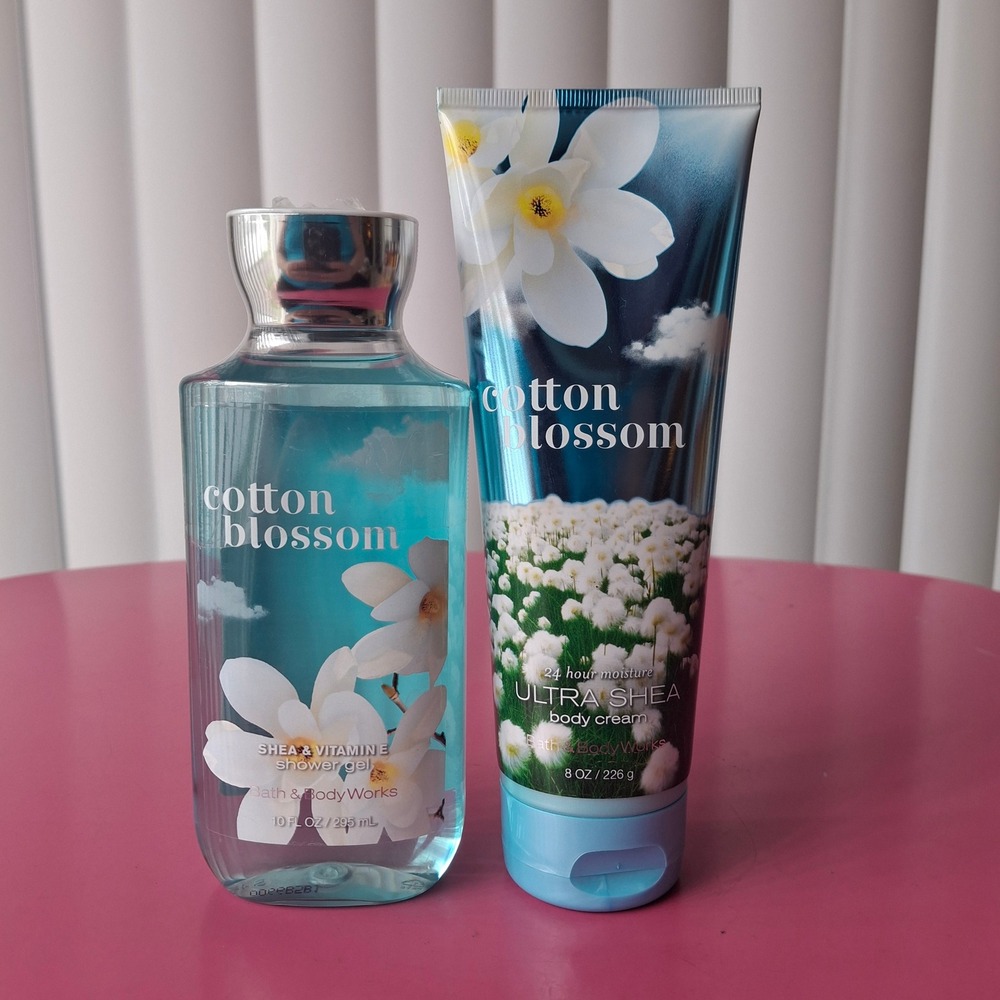 Bath & Body Works COTTON BLOSSOM Shower Wash Gel & Body Cream Set of 2 Retired